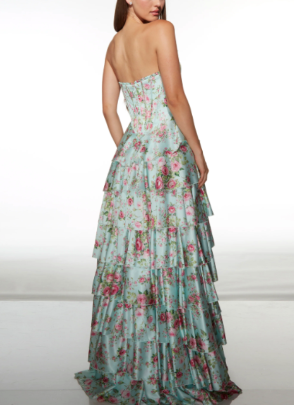 Alyce Paris Strapless Floral Print Corset Dress