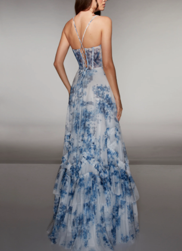 Alyce Paris Floral A-Line Dress With Pearl Accents