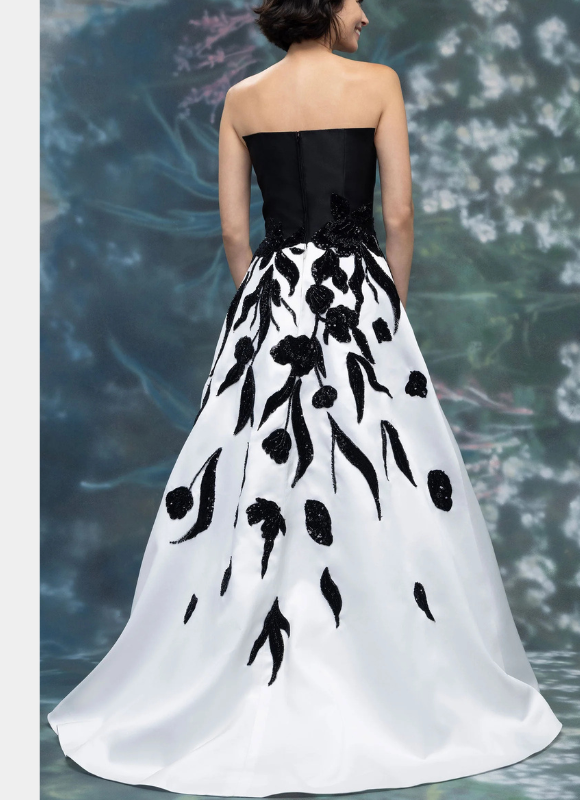 MGNY by Morilee Strapless Mikado Evening Gown With Beaded Floral Appliqué