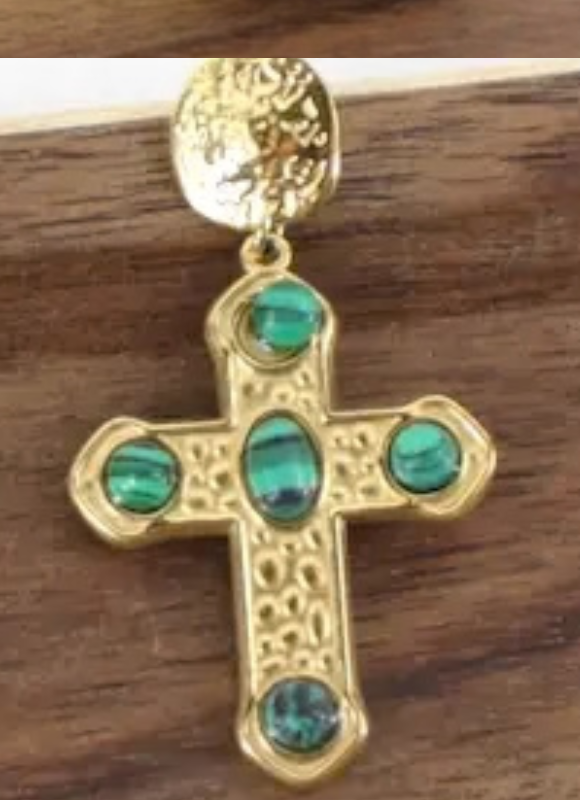 Pretty Persuasions Cross Semi-Precious Stone Stainless Steel Earrings