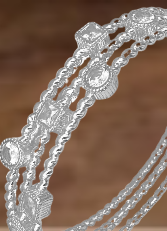 Pretty Persuasions Clear Cz Accent 3 Cable Row Hinged Bangle Bracelet