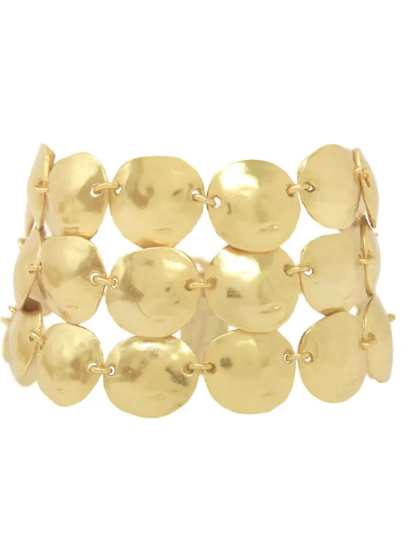 Karine Sultan Triple Row Hammered Shell Disc Statement Bracelet