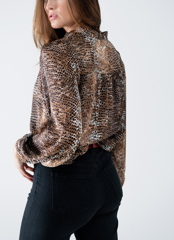 Q2 Chiffon Blouse In Brown Leopard Print