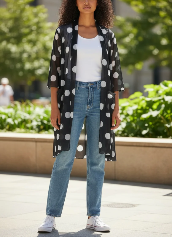 Kozan Black and White Poka Dot Mesh Cardigan