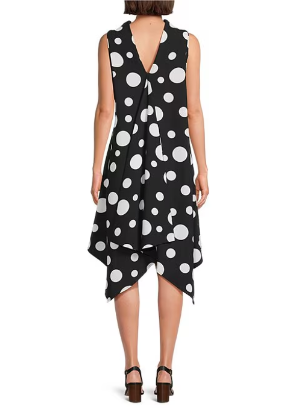 IC Collection Dot Print Mock Cowl Neck Sleeveless Tunic Dress