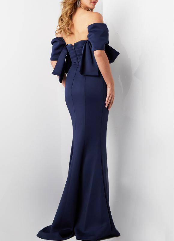 Jovani Navy Off the Shoulder Fitted Dress