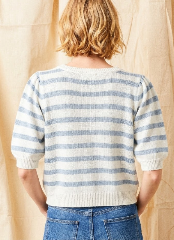 Suzy D Felora Stripe Bubble Sleeve Knit Sweater