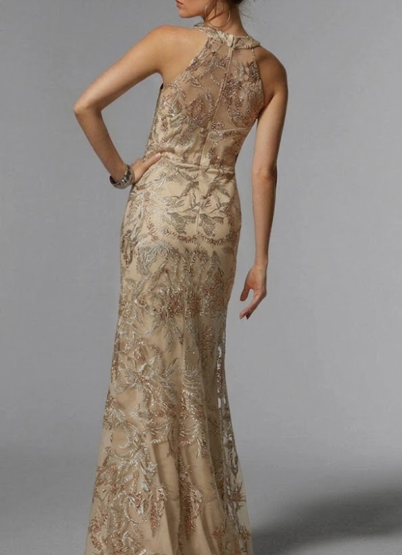 MGNY Halter Sheath Evening Dress