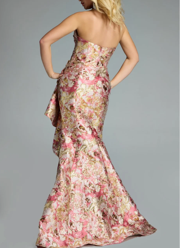 Jovani Strapless Ruffled Gown With Asymmetric Flare