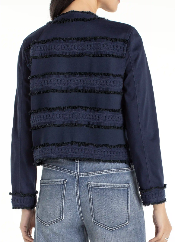 Liverpool Collarless Jacket With Fray & Lace