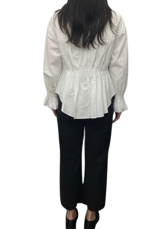 Gracia Button Down Shirt With Smock Cuffs And Denim Detail