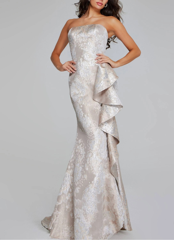 Jovani Strapless Gown with Cascading Ruffle