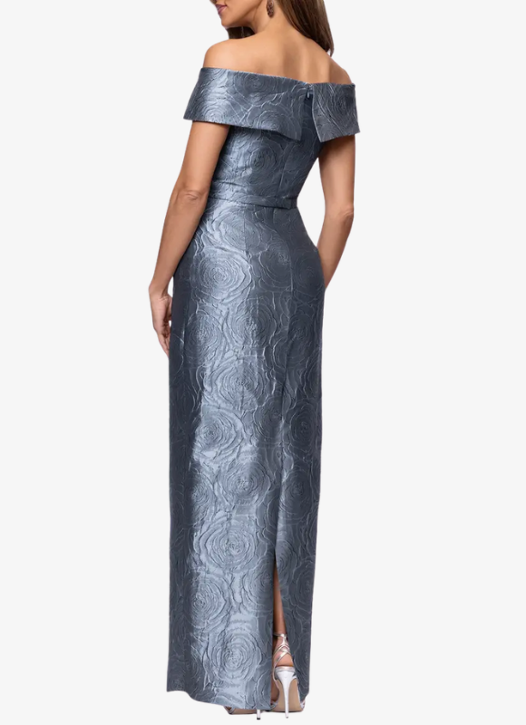 Xscape Barbara Jacquard Off The Shoulder Floor Length Dress