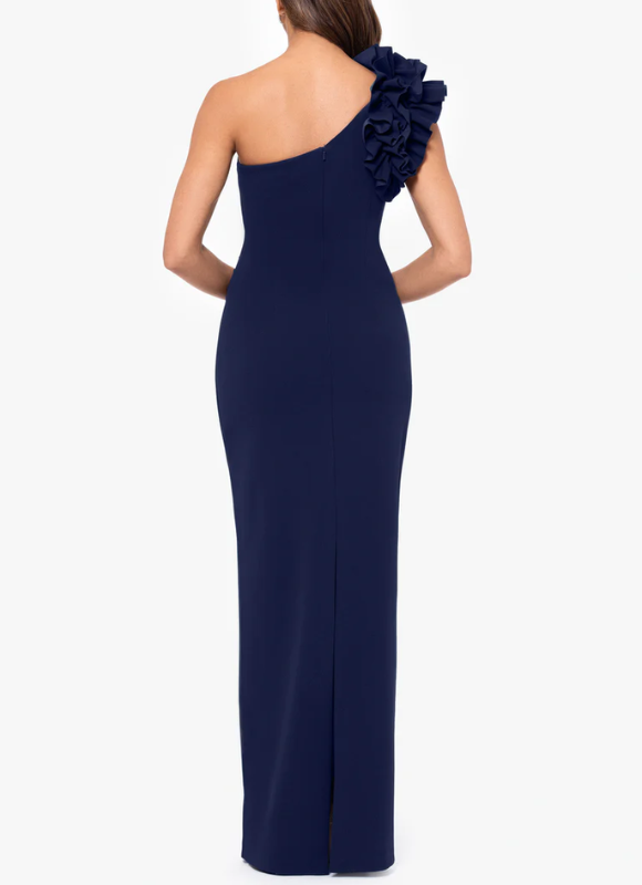 Xscape Harper Scuba Crepe One Shoulder Ruffle Floor Length Dress