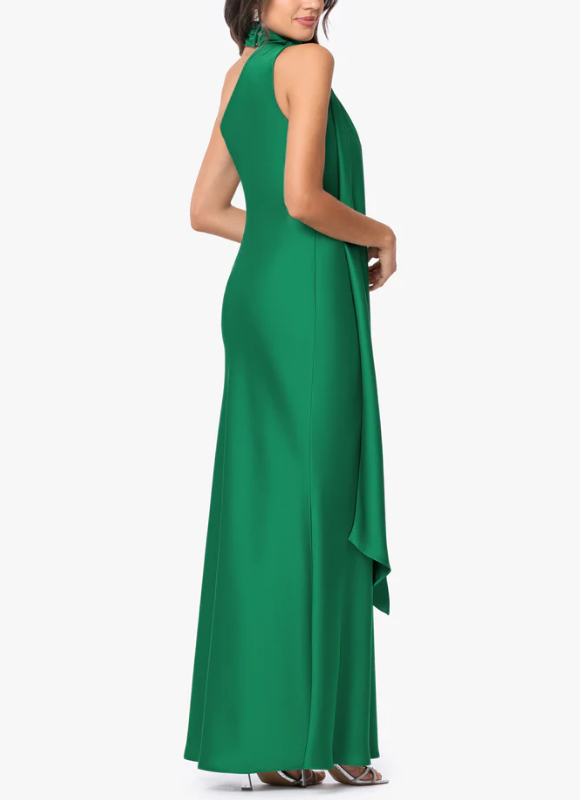 Betsy & Adam Fallon Satin Asymmetrical Necktie Sash Dress