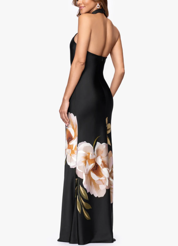 Betsy & Adam Nyla Printed Satin Knot Neck Dress