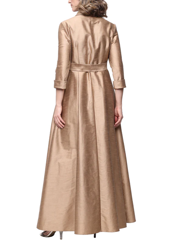 Alex Evenings Long Shantung A-Line Dress with Tie Waist