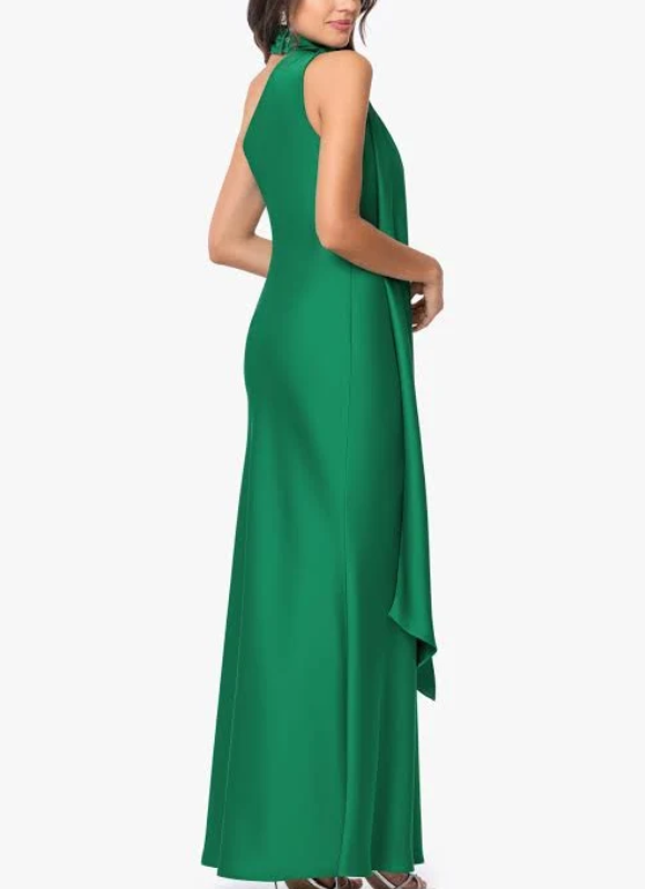 Betsy & Adam Fallon Satin Asymmetrical Necktie Sash Dress