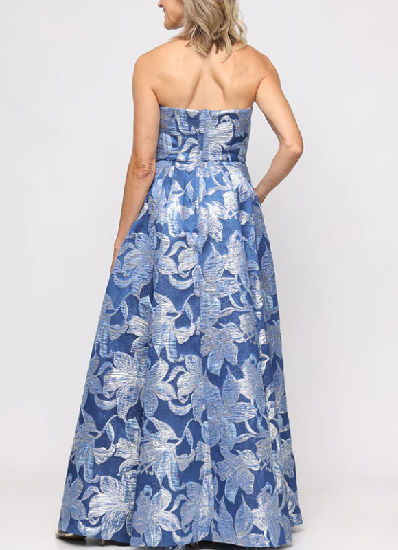 Alex Evenings Strapless Printed Jacquard Gown with Shawl