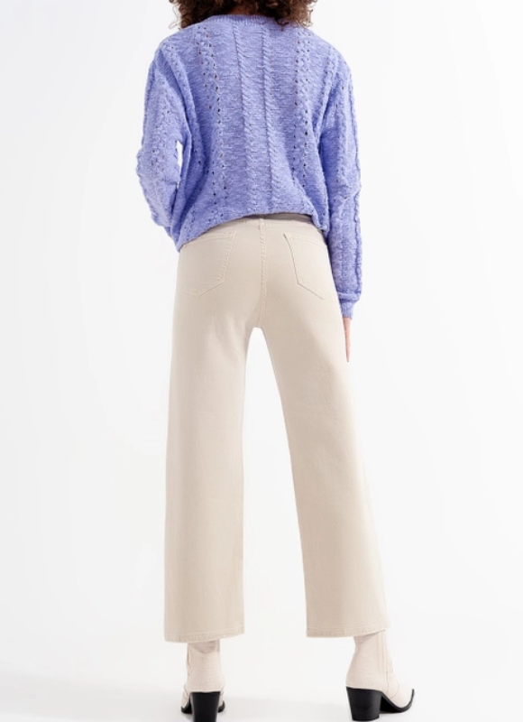 Q2 Cropped Wide Leg Jean in Beige