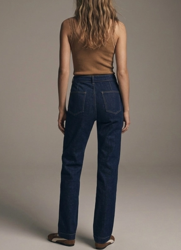 Q2 Long Straight Dark Blue Jeans With Contrast Stitching