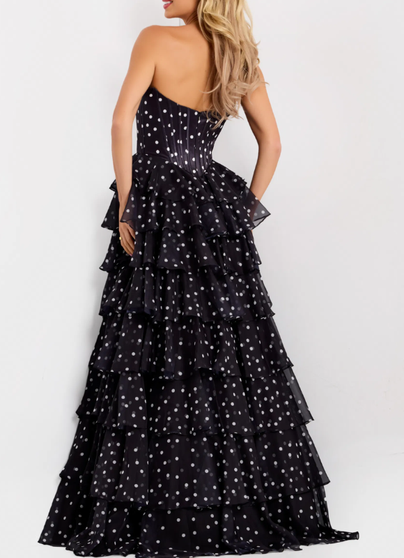 Jovani Strapless Polka Dot Tiered Dress