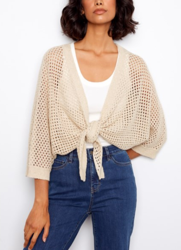 Charlie B Crochet Lurex Tie-Front Bolero