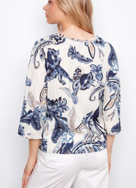 Charlie B Printed Linen Blend Blouse With Front Button Detail